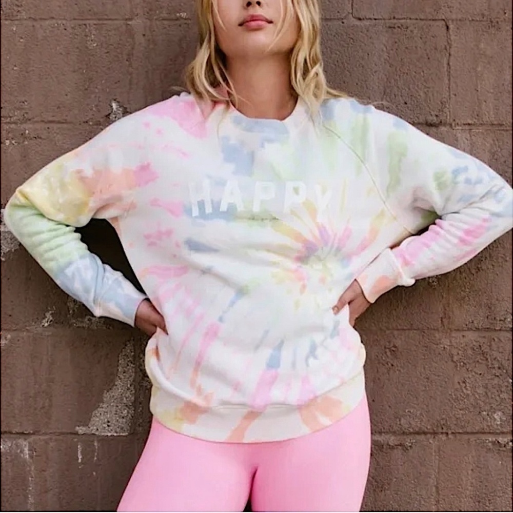 SPIRITUAL GANGSTER Happy Old School Retro Soft Tie Dye Graphic Sweatshirt